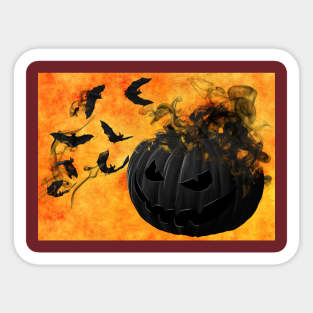 Halloween Black Pumpkin & Bats Sticker